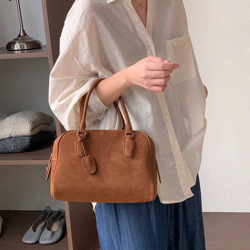 Women's Layer Matte Leather Cowhide Bowling Retro Bags