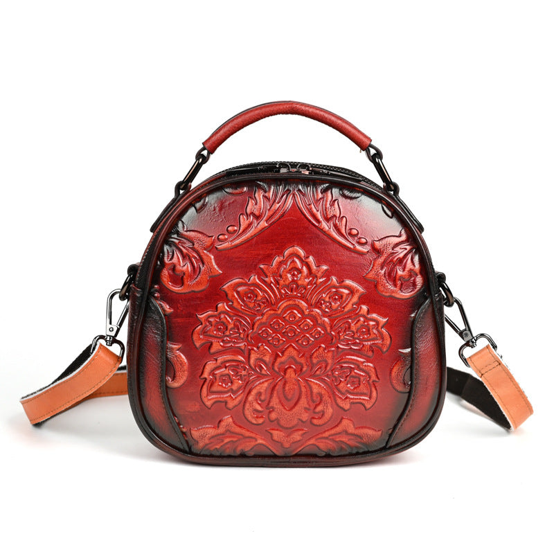 Women's Genuine Leather Retro Round First Layer Handbags