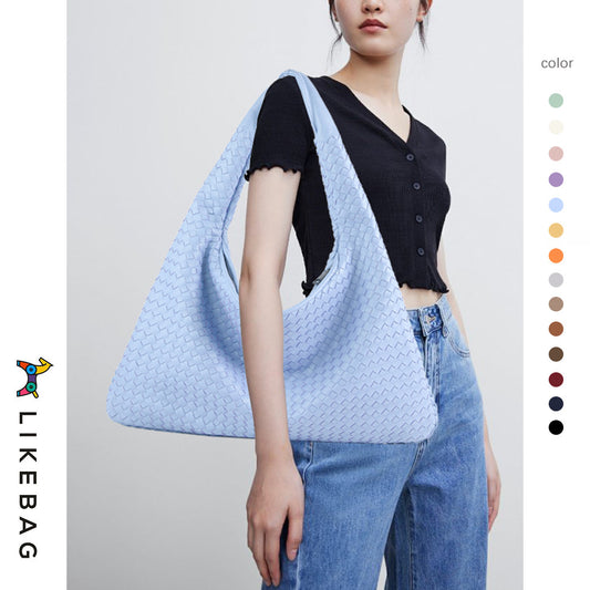 Woven Solid Color Large Capacity Portable Simple Shoulder Bags
