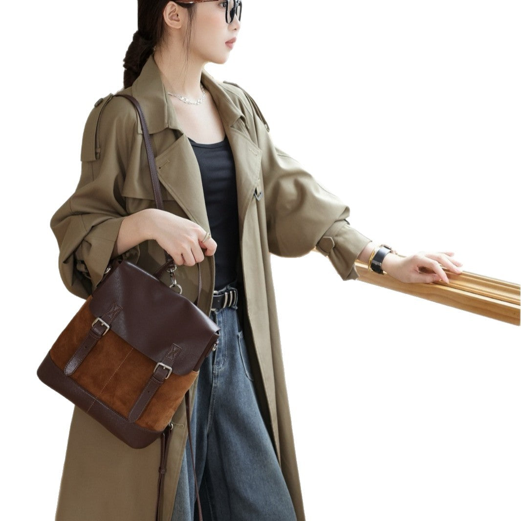 Women's Matte Leather Contrast Color Large Capacity Bags