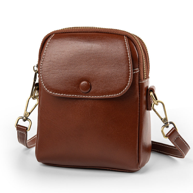 Female Fashion Vegetable Tanning Leather Mobile Bags