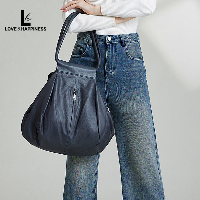 Women's Lazy Genuine Early Autumn Style Large Shoulder Bags