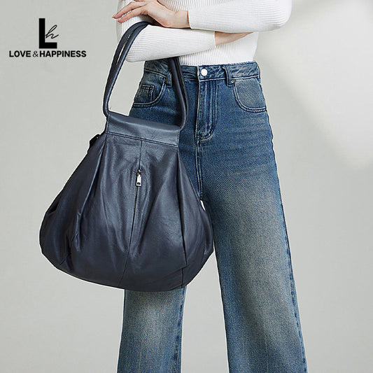 Women's Lazy Genuine Early Autumn Style Large Shoulder Bags