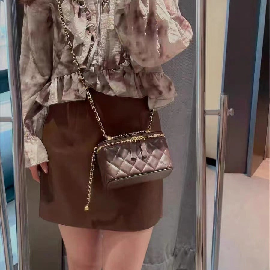 Women's Sheepskin Box Genuine Leather Golden Ball Crossbody Bags