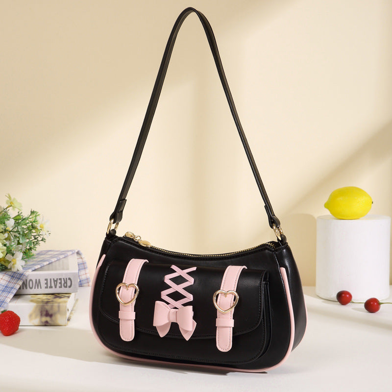 Women's Portable Underarm Baguette Lolita Bow Sweet Bags