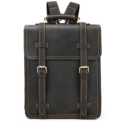 Men's Retro Crazy Horse Leather Top Layer Backpacks