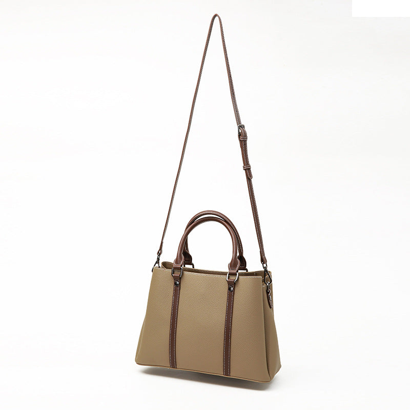 Women's Large Capacity Contrast Color First Layer Cowhide Handbags