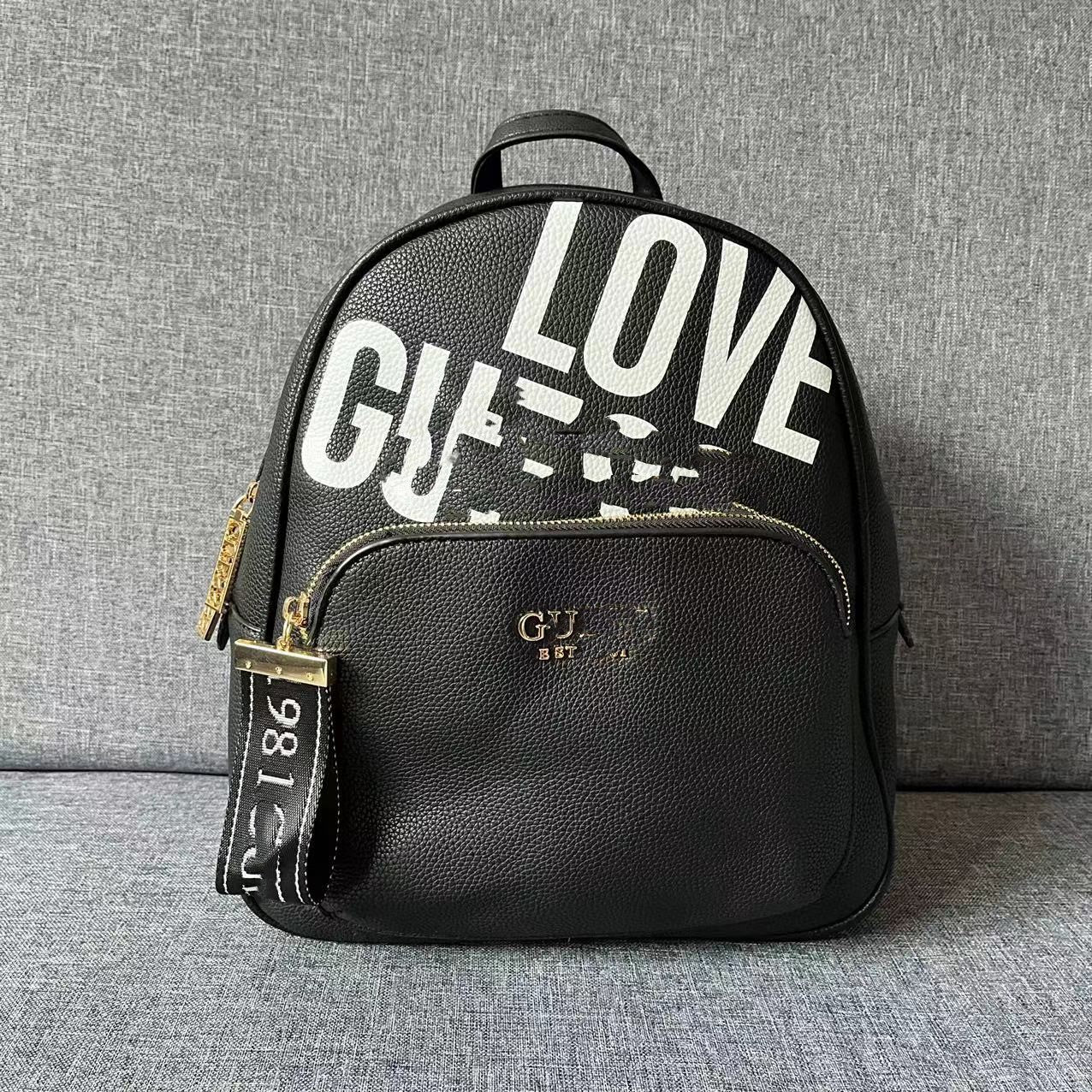 Women's Trendy Simple Solid Color Letter Large Backpacks