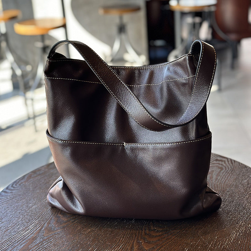 Women's First Layer Cowhide Simple Large Capacity Shoulder Bags