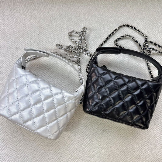 Women's First Layer Cowhide Classic Style Rhombus Chain Lunch Crossbody Bags