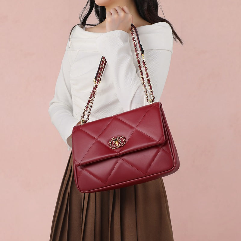 Women's Genuine Leather Chain Large Capacity High Crossbody Bags