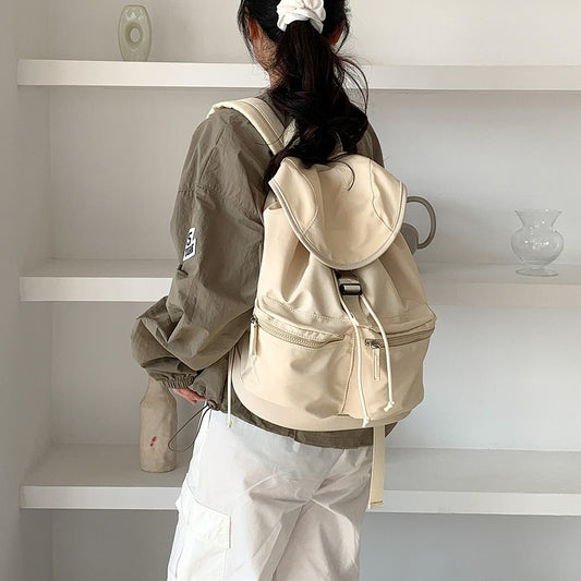 Women's Korean Style Drawstring Pleated Flip Nylon Niche Backpacks