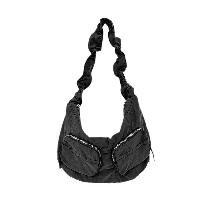 Women's Summer Pleated Nylon Cloth Solid Color Shoulder Bags