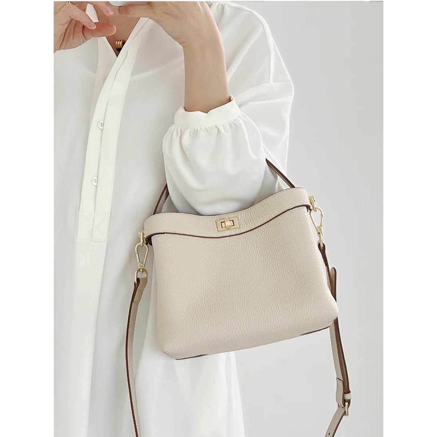 Women's Fashion Simple Temperament Commute Texture Female Bucket Bags