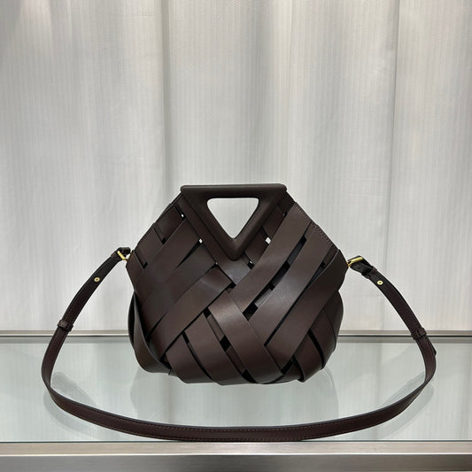 Women's Triangle Magnetic Authentic Leather Weave Hollow Crossbody Bags