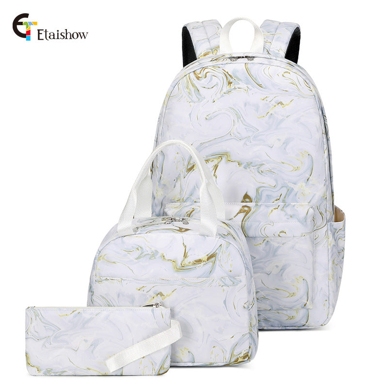 Women's Three-piece Marbling Printed Waterproof For Junior Backpacks