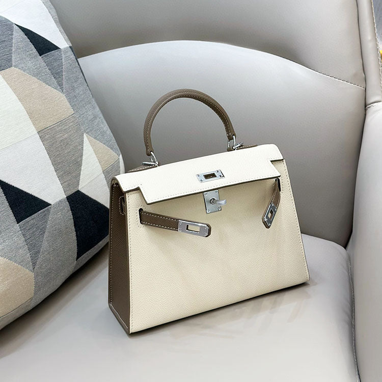 Women's High-grade Contrast Color Cowhide Kelly Fashion Shoulder Bags