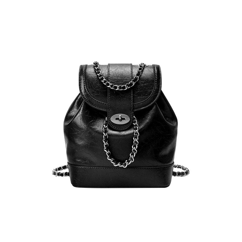 Niche Style Chain Oil Wax Cowhide Backpacks