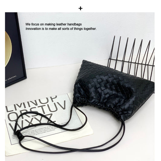 Women's Sheepskin Woven Garbage Clutch Drawstring Lucky Shoulder Bags
