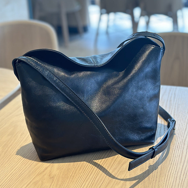 Women's Summer Cowhide Simple Leather Retro Large Crossbody Bags