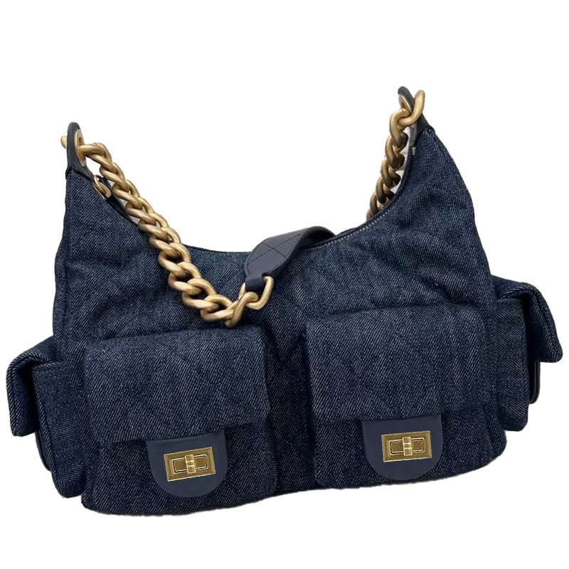 Innovative Women's Washed Chain Underarm Jeans Shoulder Bags
