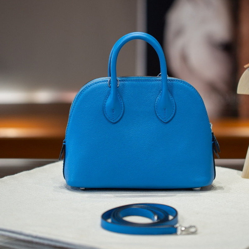 Line Steel Hardware Layer Leather Mini Shell Handbags