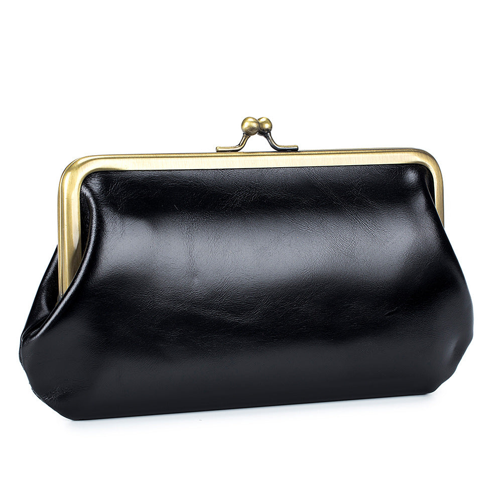 Clip Genuine Leather Simple Long Clutch Bags