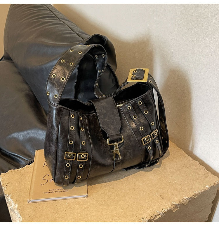 Women's Punk Motorcycle Commuter Underarm Texture Shoulder Bags