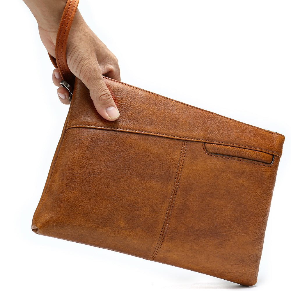Men's Clutch Leather Business Cowhide Vintage Hand-rub Men's Handbags