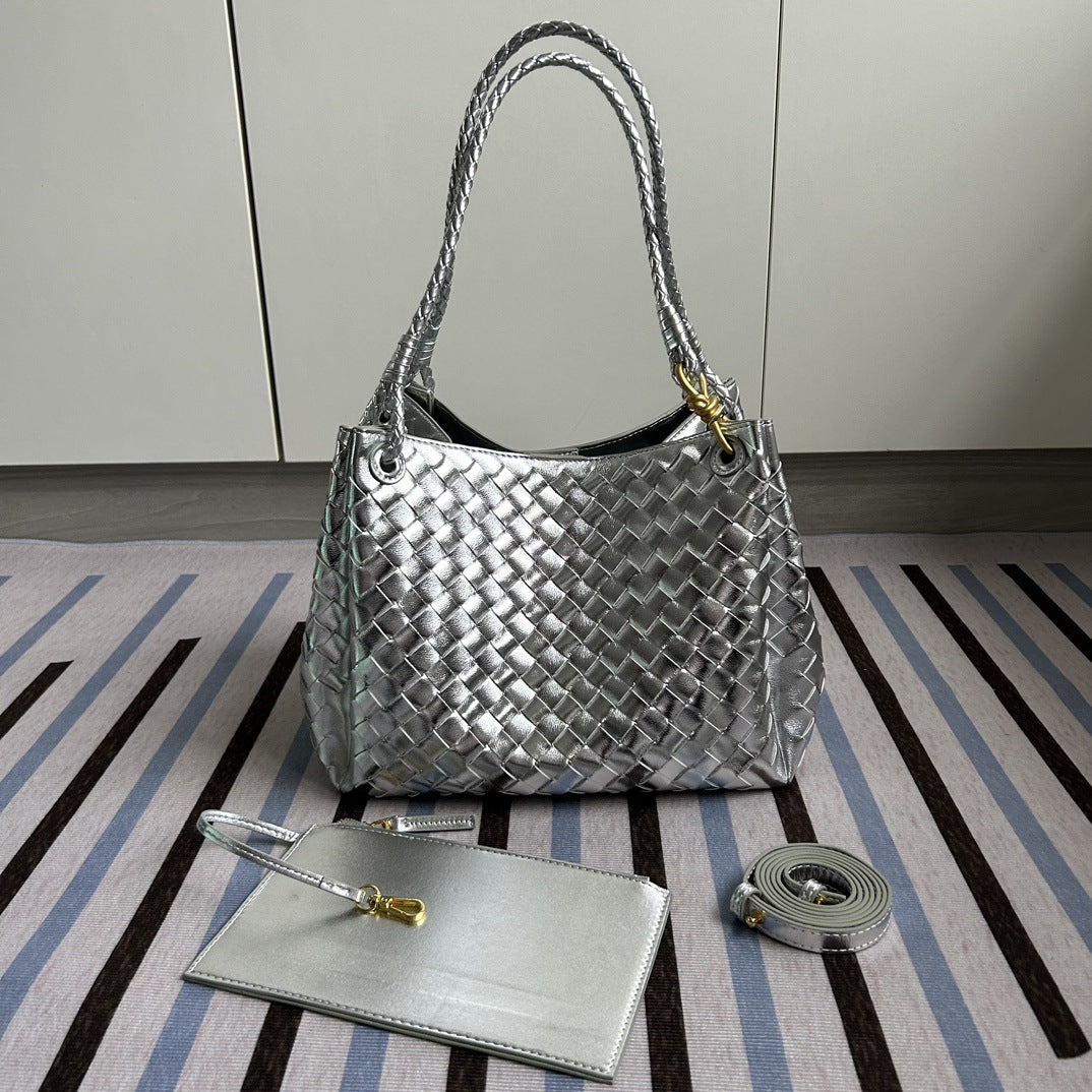 Women's Layer Cowhide Woven Parachute Genuine Leather Large Capacity Shoulder Bags