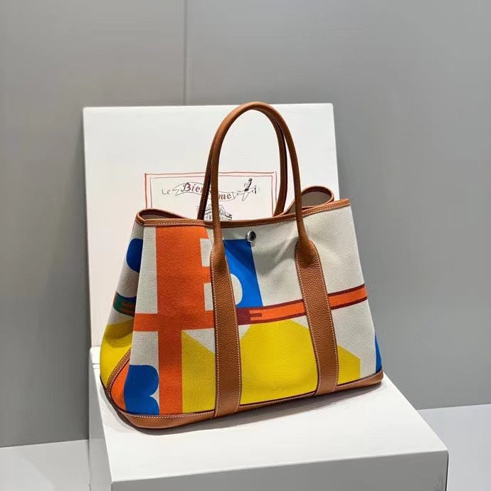 Inch Iti Painted Canvas Stitched Cowhide Large Shoulder Bags