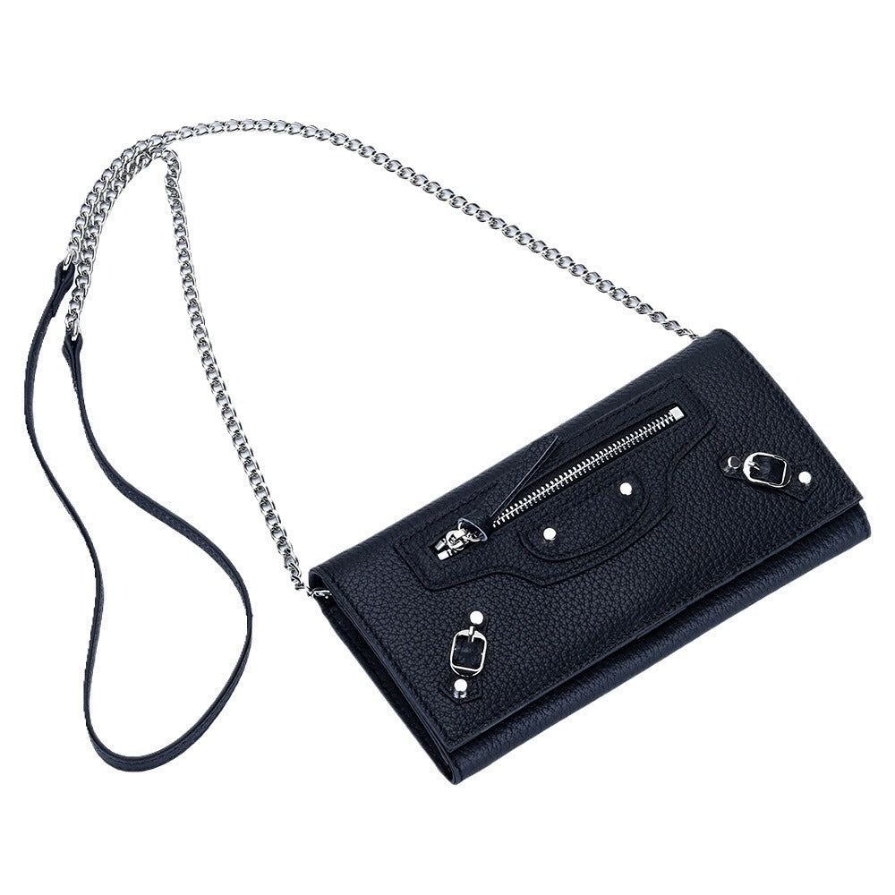 Women's First Layer Cowhide Motorcycle Rivet Chain Light Crossbody Bags