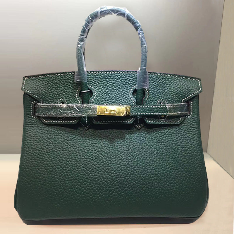 Women's First Layer Cowhide Lychee Pattern Leather Handbags