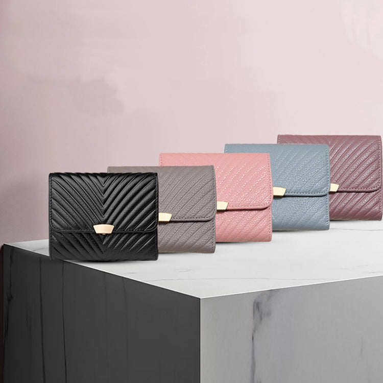 Fashion Korean Style Cowhide Three Fold Short Ladies Wallets