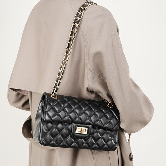 Rhombus Chain First Layer Cowhide Fashion Crossbody Bags