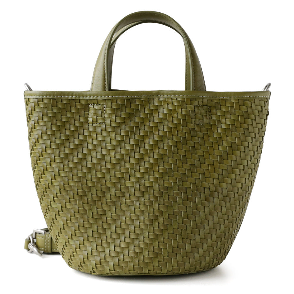 Women's Vegetable Tanning Leather Handmade Woven Basket Handbags