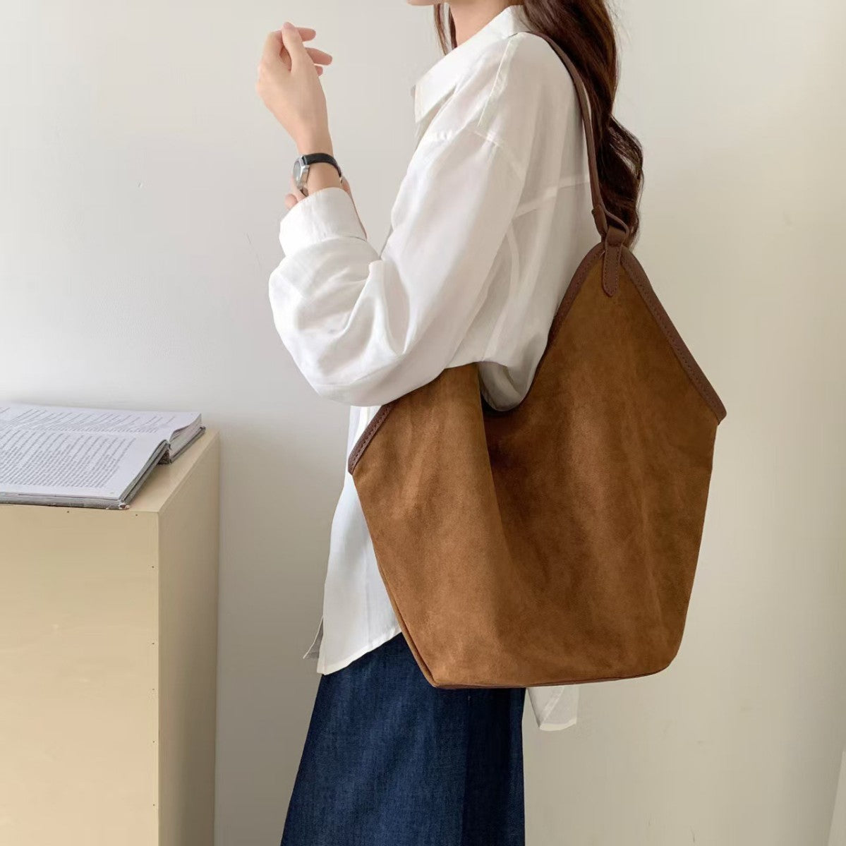 Fashion Cool Suede Vegetable Basket Commuter Tote Bags