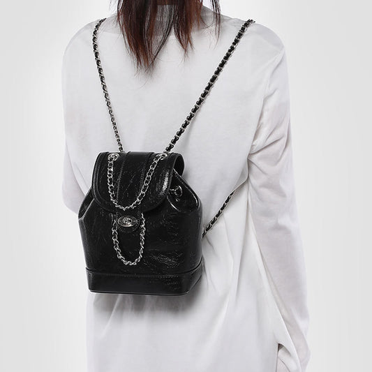 Niche Style Chain Oil Wax Cowhide Backpacks