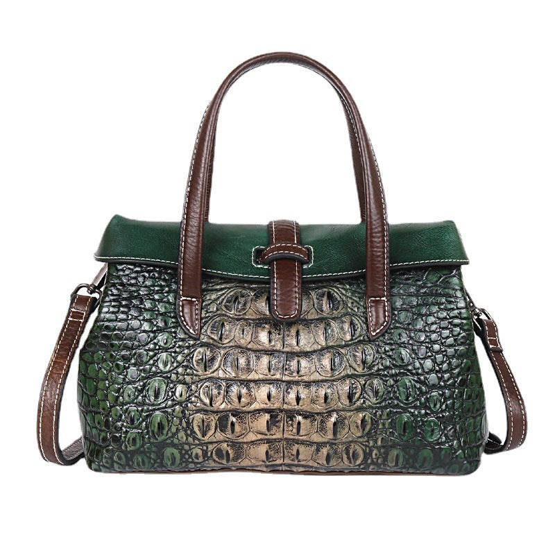 Women's First Layer Cowhide Embossed Crocodile Pattern Shoulder Bags
