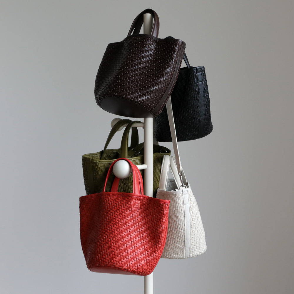 Women's Vegetable Tanning Leather Handmade Woven Basket Handbags