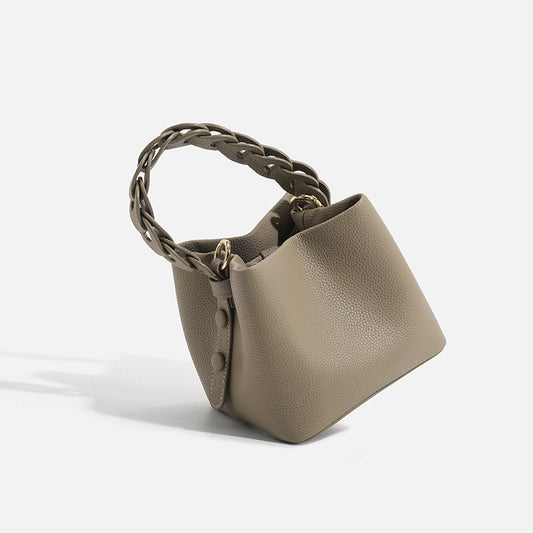 Women's Portable Soft Leather Lychee Pattern Drawstring Handbags