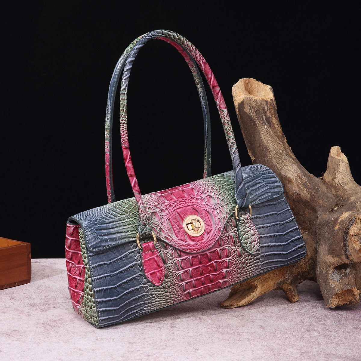 Women's Retro Portable Underarm Baguette Crocodile Pattern Crossbody Bags