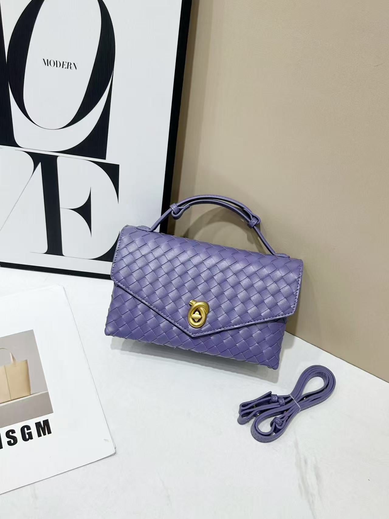 Stylish Women's Weave Sandwich Fashion Trend Small Square Bags