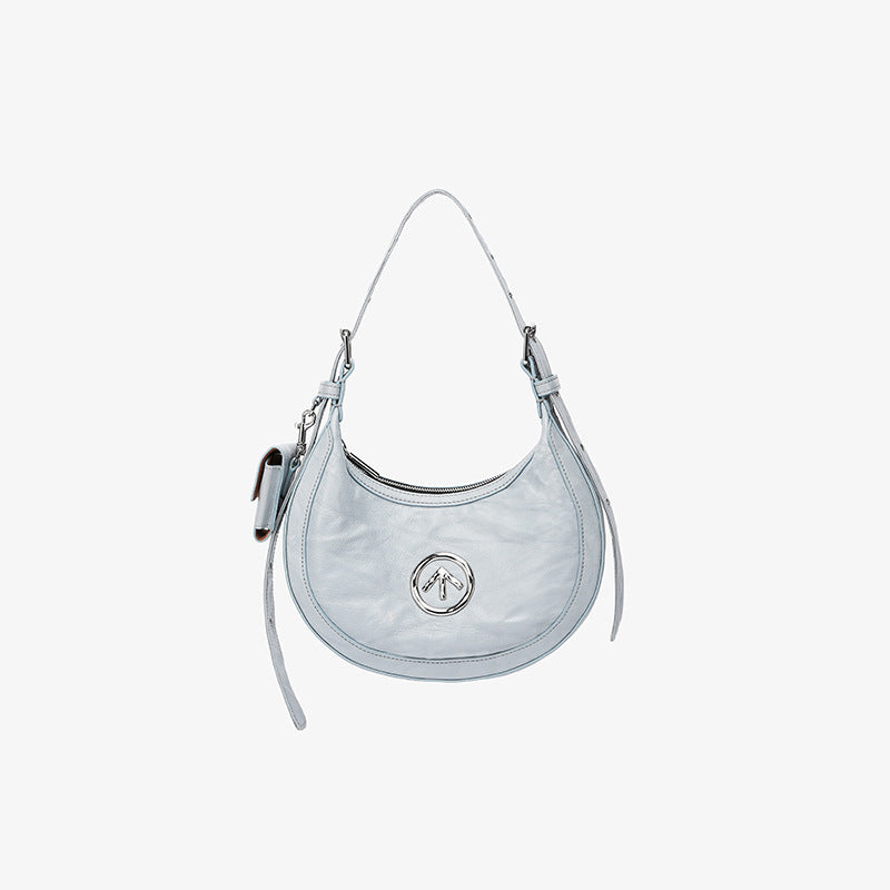Moon Italian Pleated Leather Trendy Underarm Crossbody Bags