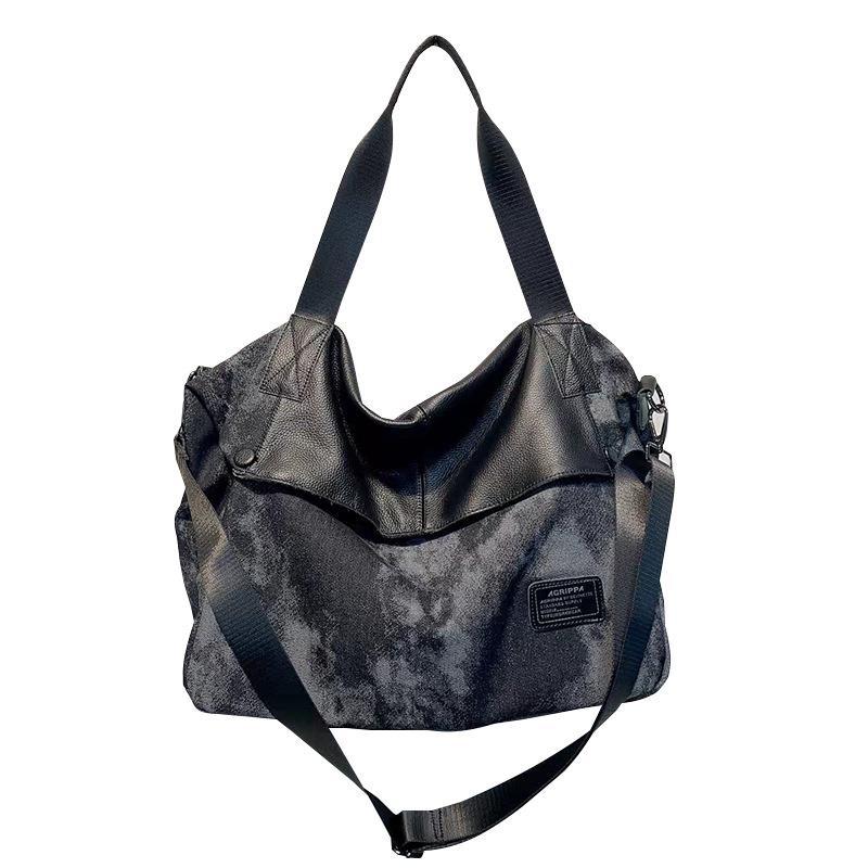 Fashion Big Retro Jean With Leather Portable Shoulder Bags