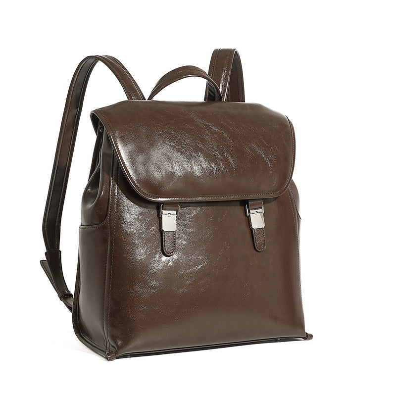 Women's Genuine Leather Neutral Fashion Simple Large Capacity Backpacks