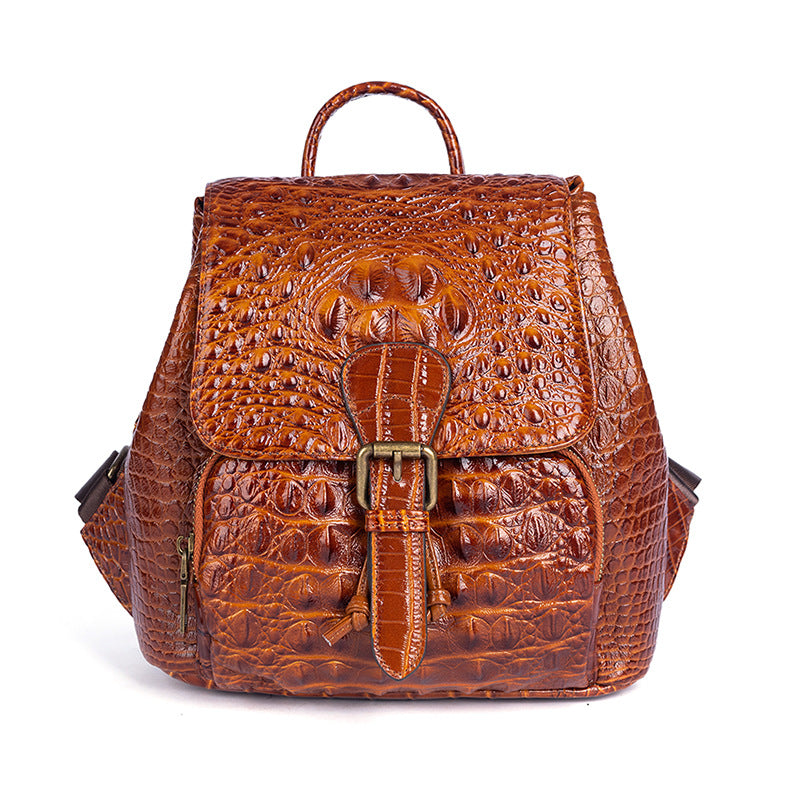 Top Layer Cowhide Crocodile Pattern Chinese Style Retro Backpacks