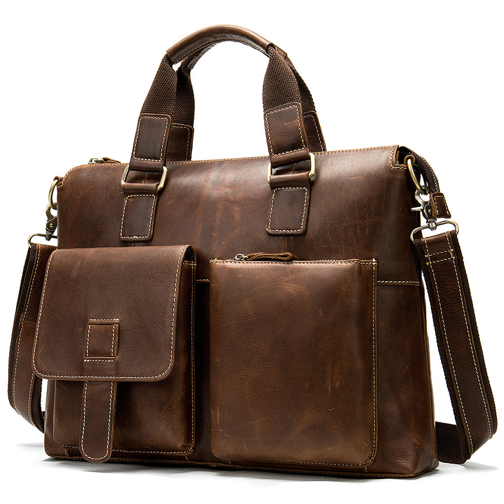 Men's Leather Vintage First Layer Business Inch Men's Handbags