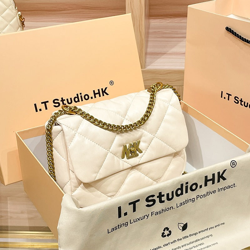 Women's Genuine Leather Classic Style Diamond Pattern Shoulder Bags