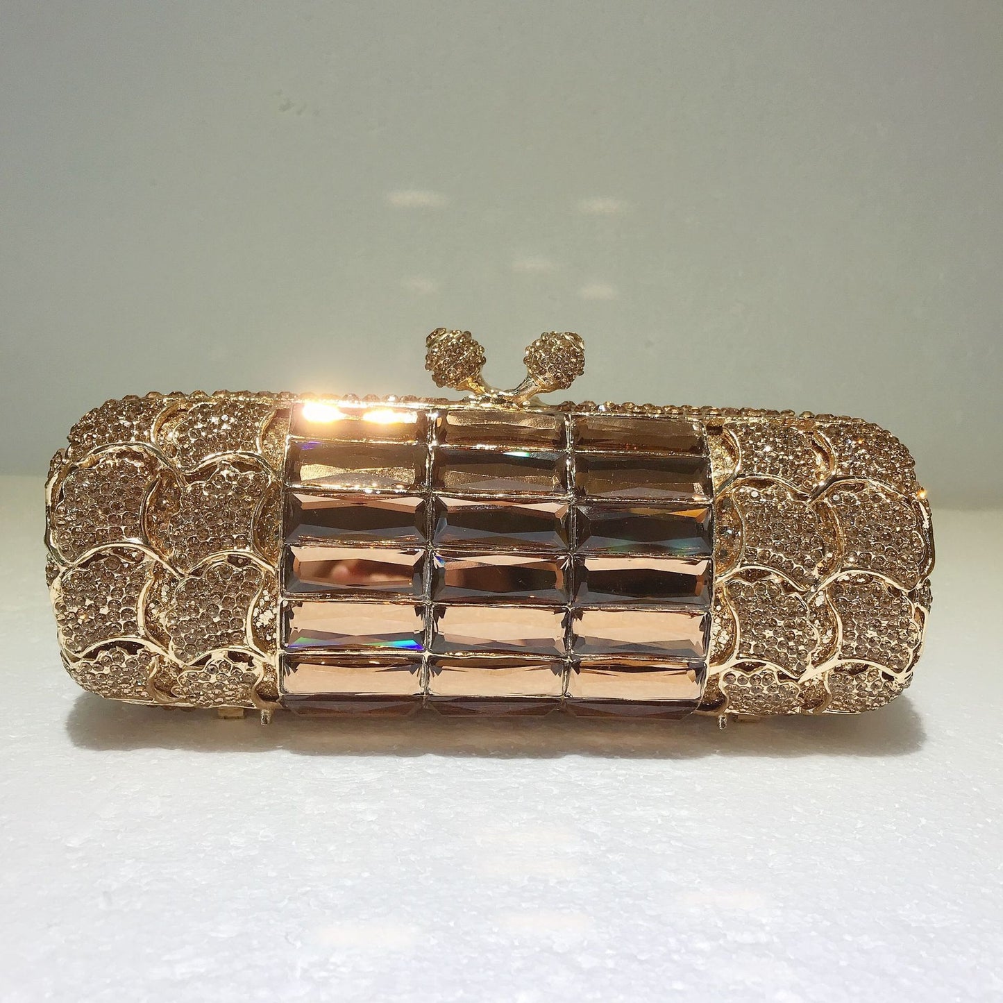 Metal Diamond Golden Apricot Brown Glass Diamonds Evening Bags